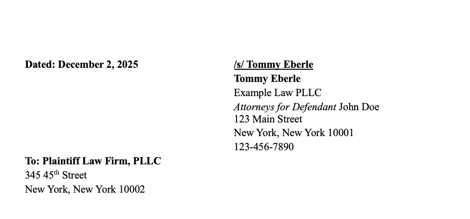 Attorney signature block example