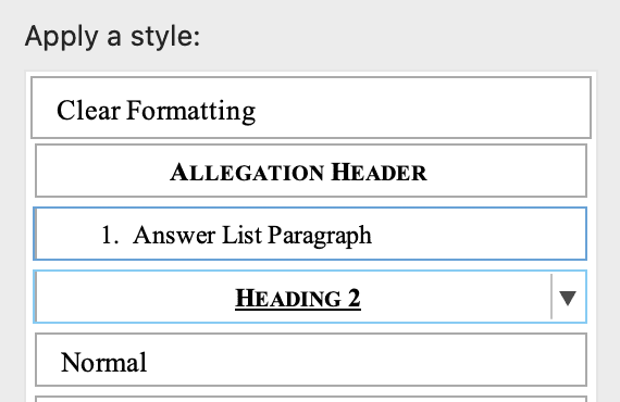 Word style with number indicator